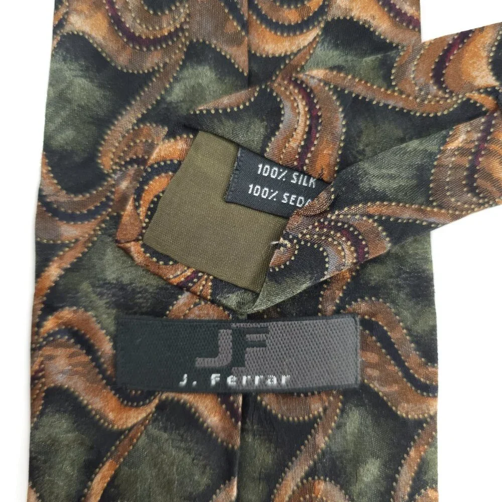 jf j.ferrar Men Necktie 100% Silk Geometric Green Beige Black 60x4 - NWOT